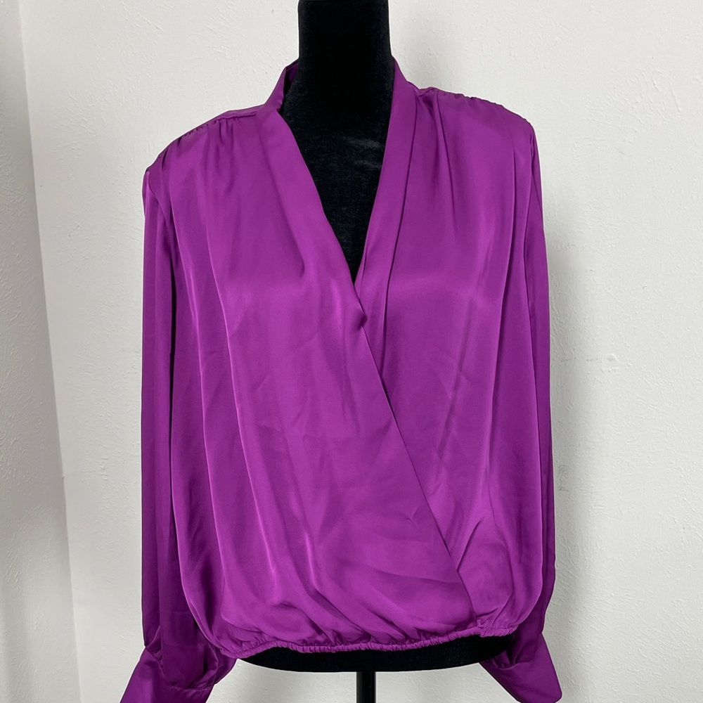 Express Satin V-Neck Long Sleeve Surplice Top